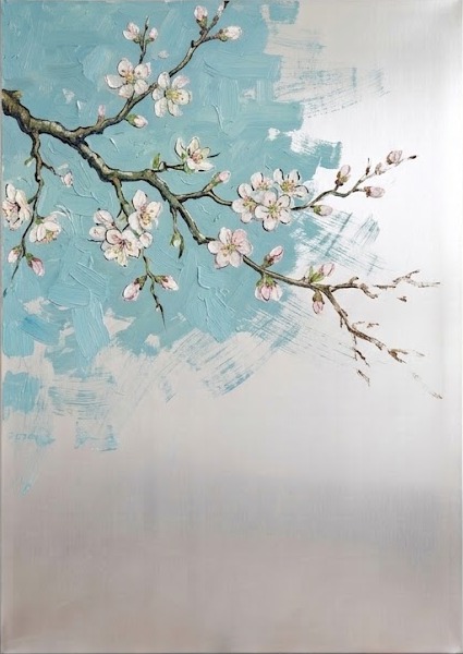 Fragment No. 04 — oil on anodised aluminium, after Van Gogh's Almond Blossom