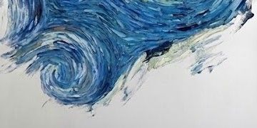 Close-up of Fragment No. 03: Van Gogh's The Starry Night dissolving into bare anodised aluminium
